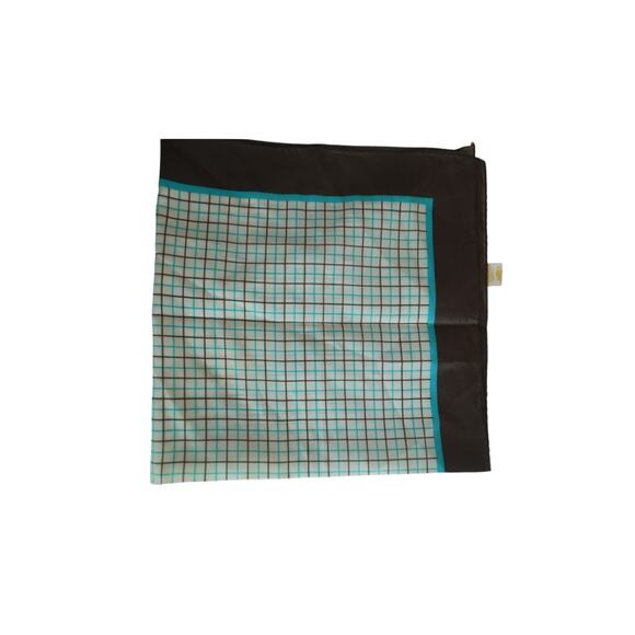 Glentex Accessories - Vintage Glentex Square Scarf Brown Turquoise Grid Check Polyester Japan 27x27